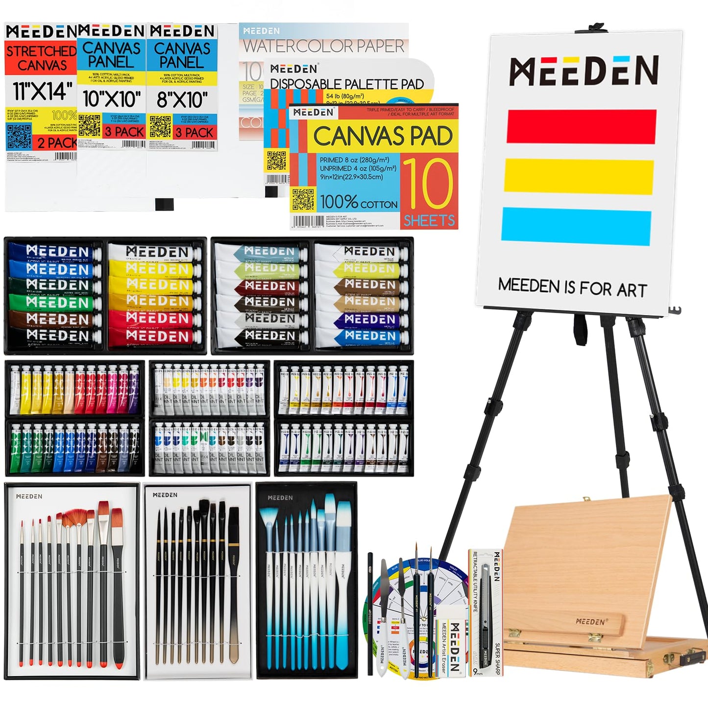 MEEDEN Painting Set with Easels and Paints: 151pcs Art Supplies with Acrylic Oil Watercolor Gouache Paints - Canvas Painting Kit for Artists from Beginning to Professional