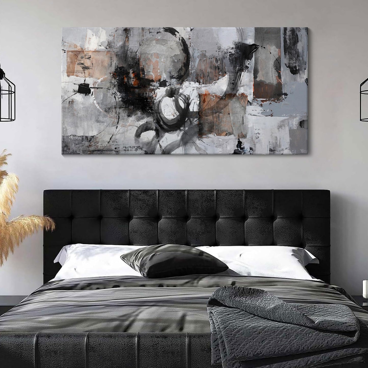 Large Abstract Wall Art - Gray and Black Modern Canvas Wall artwork, Framed Room Wall Decor for Living Room, Bedroom, and Office, Aesthetic Bedroom Wall Art Above Bed, Office Decorations for Work