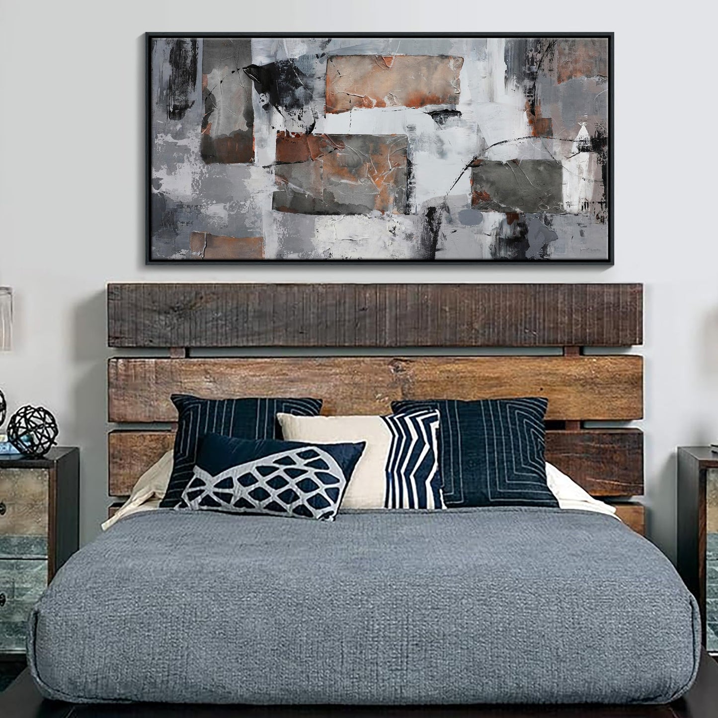 Large Abstract Wall Art - Gray and Black Modern Canvas Wall artwork, Framed Room Wall Decor for Living Room, Bedroom, and Office, Aesthetic Bedroom Wall Art Above Bed, Office Decorations for Work