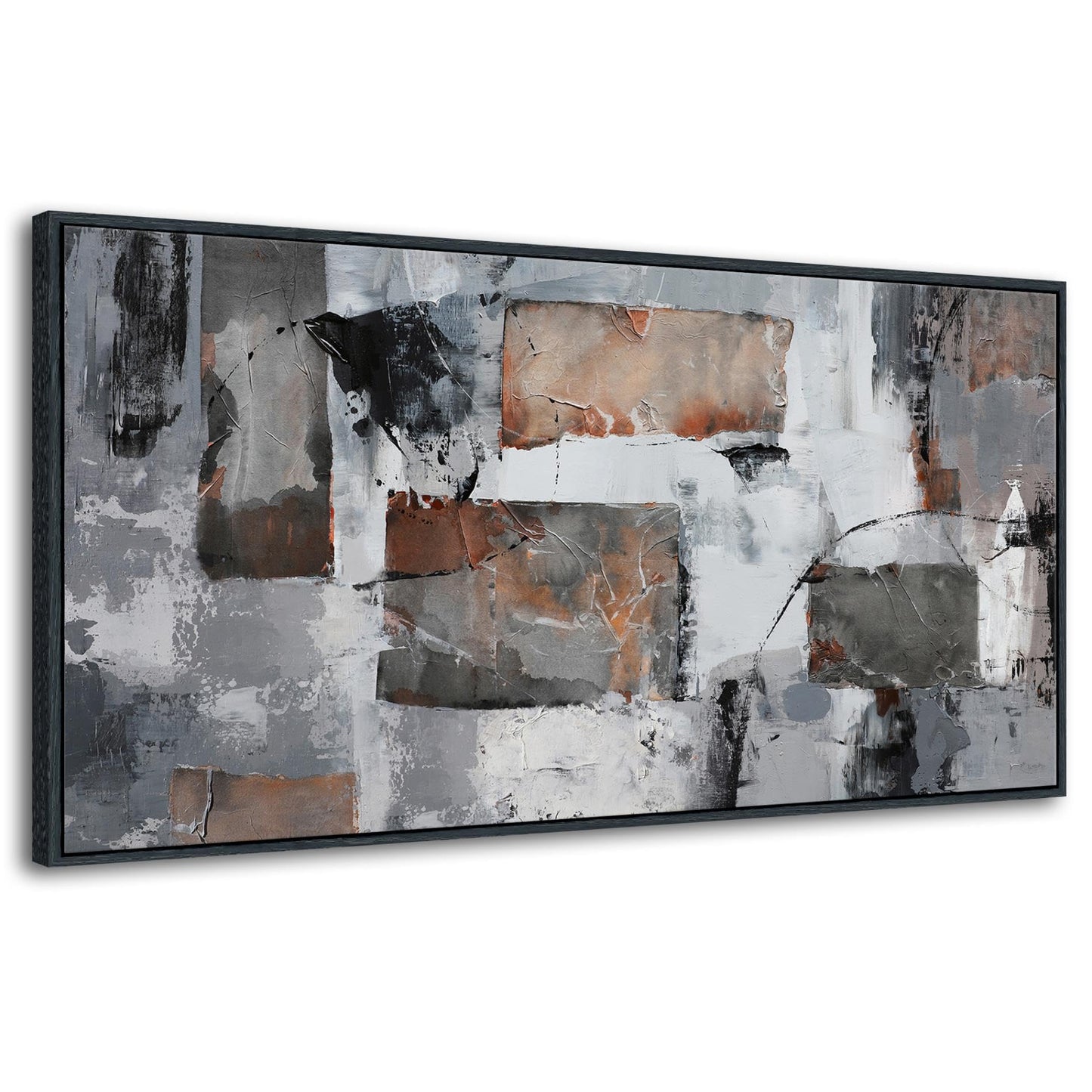 Large Abstract Wall Art - Gray and Black Modern Canvas Wall artwork, Framed Room Wall Decor for Living Room, Bedroom, and Office, Aesthetic Bedroom Wall Art Above Bed, Office Decorations for Work