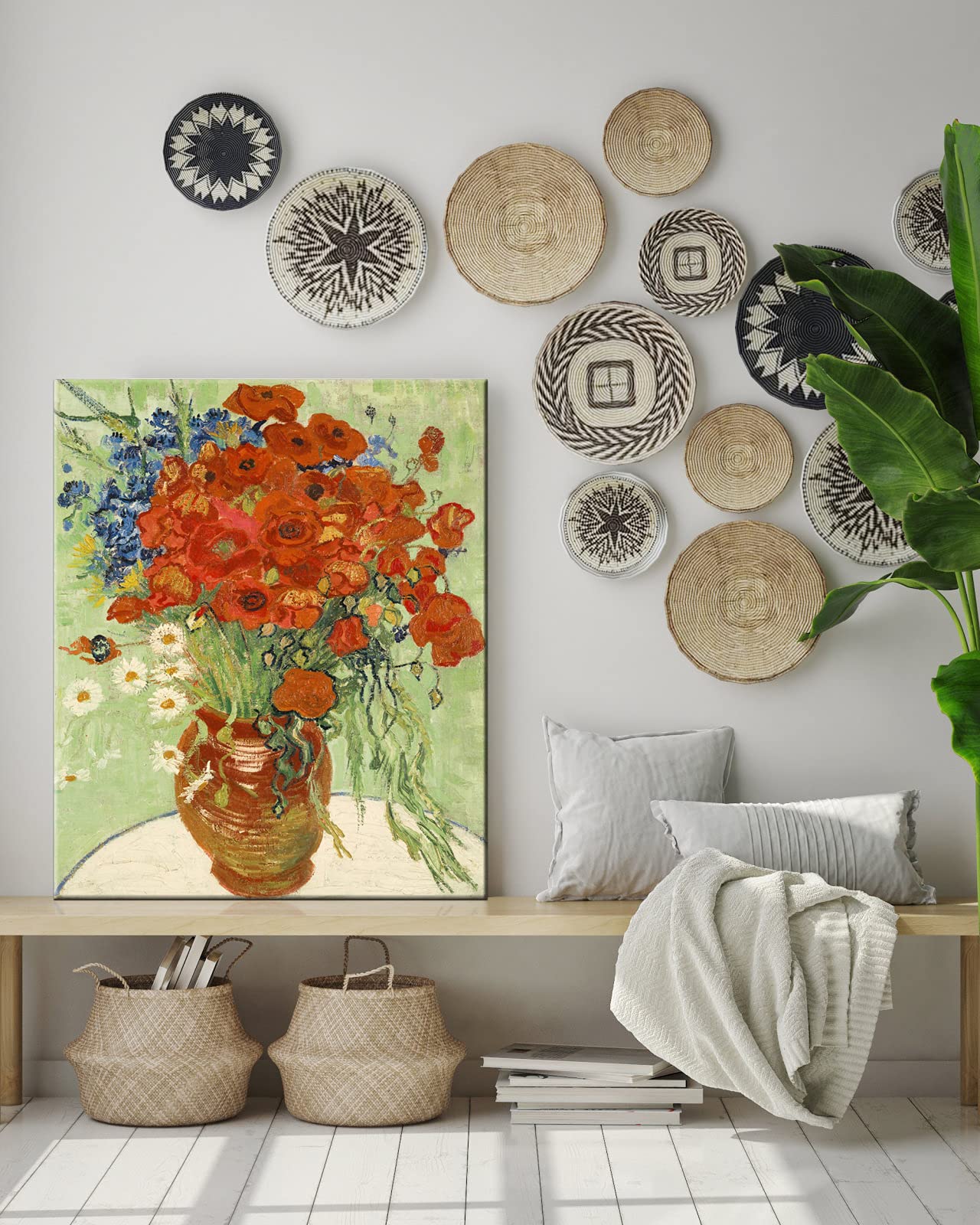 Wieco Art Framed Art Red Poppies and Daisies Canvas Prints Wall Art of Van Gogh Famous Floral Paintings Reproduction Abstract HD Classical Flowers Pictures Artwork