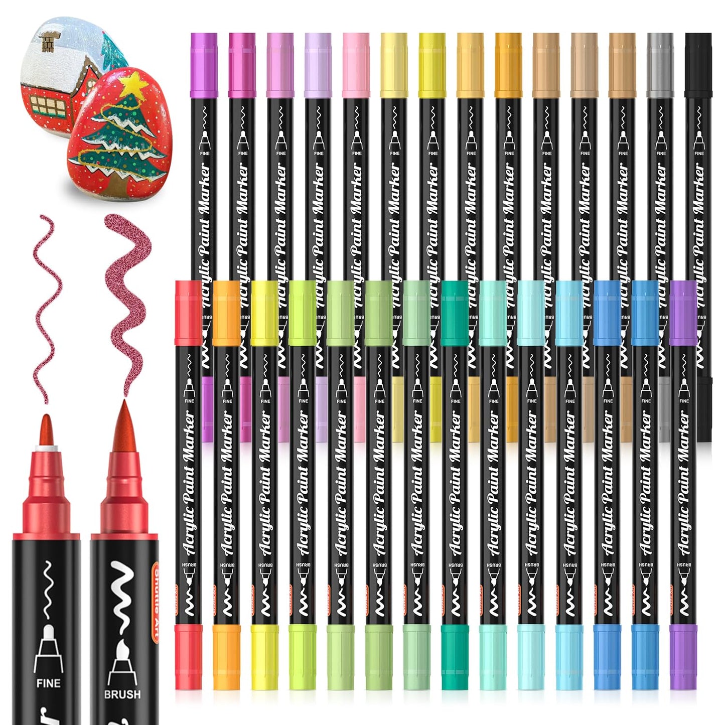 Shuttle Art Automatic Ink Control Acrylic Paint Markers, 60 Colors Brush Tip Acrylic Paint Pens for Rock Painting, Ceramic, Wood, Canvas, Glass, Stone, Fabric, Card Making, DIY & Art Supplies