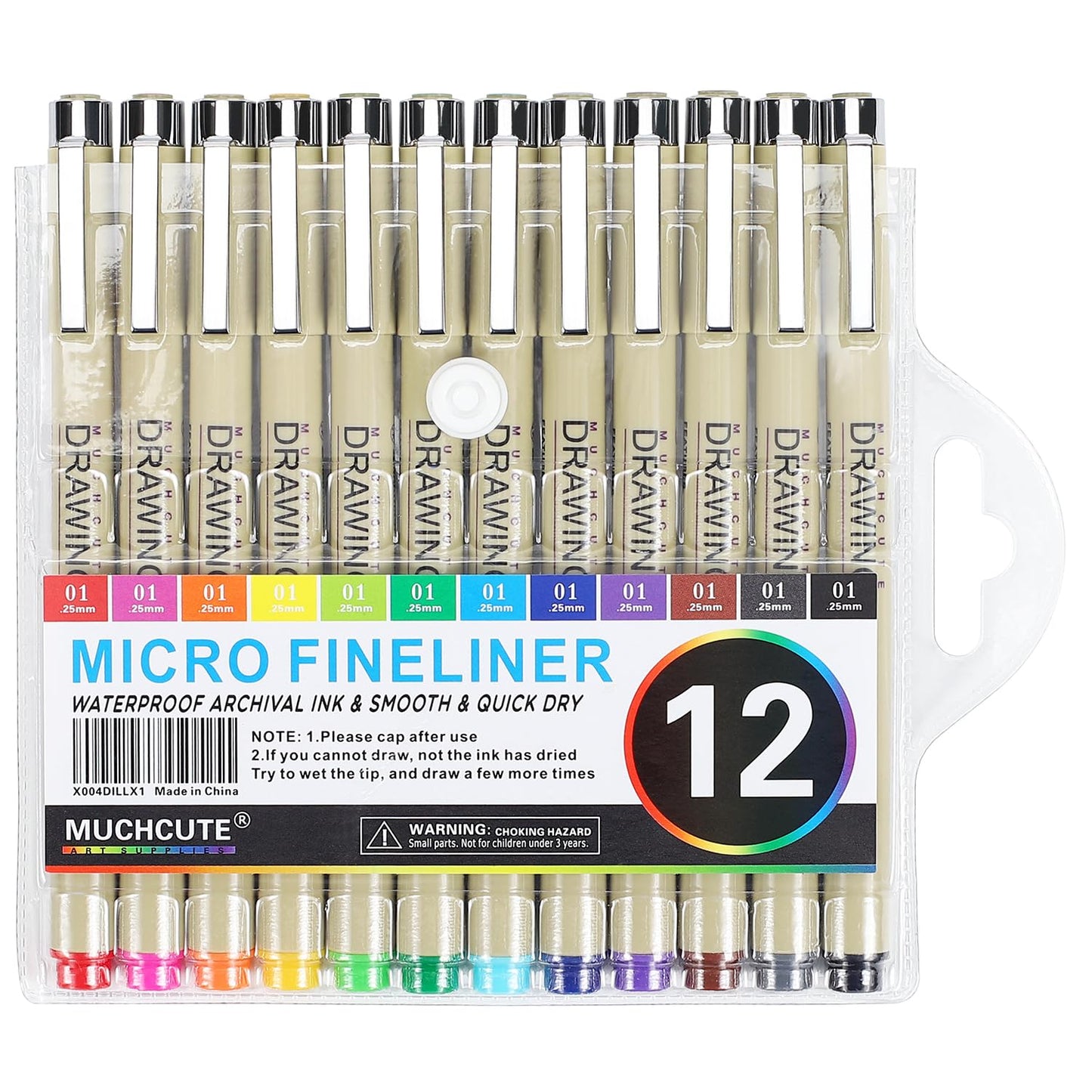 Muchcute Micro Fineliner Drawing Art Pens: 12 Black Fine Line Waterproof Ink Set Artist Supplies Archival Inking Markers Liner Sketch Outline Anime Gifts Manga Sketching Watercolor Zentangle Kit Stuff