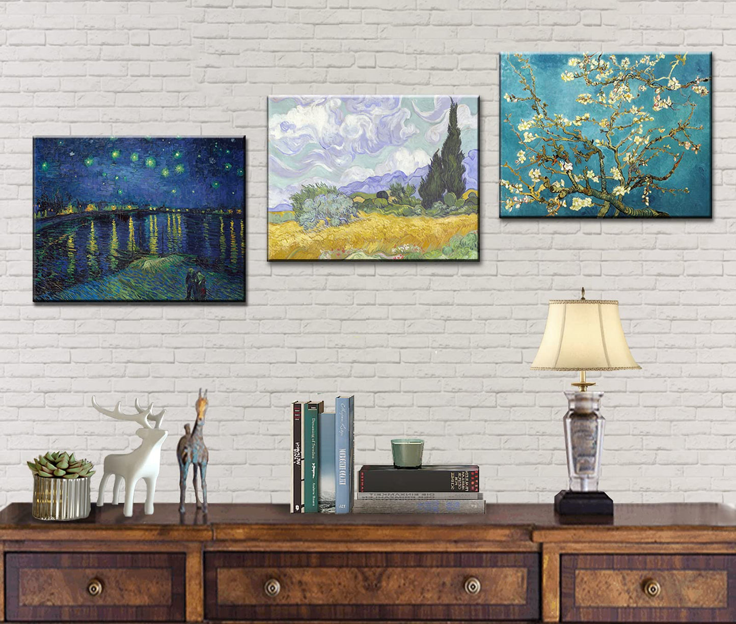 Vincent Van Gogh Canvas Wall Art Paintings, Famous Starry Night Picture Prints for Decor Classic Cafe Terrace At Night Artwork Reproduction Poster for Bedroom Living Room Office Decoration 12"x16"x3 Piece