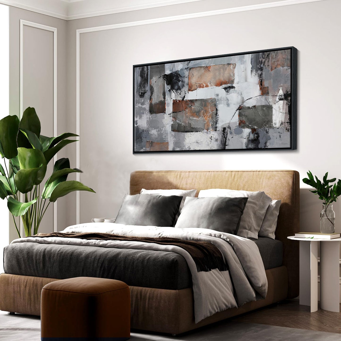 Large Abstract Wall Art - Gray and Black Modern Canvas Wall artwork, Framed Room Wall Decor for Living Room, Bedroom, and Office, Aesthetic Bedroom Wall Art Above Bed, Office Decorations for Work