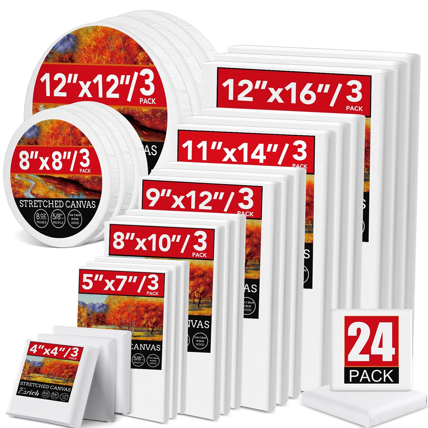 30 Pack Canvases for Painting with 4x4, 5x7, 8x10, 9x12, 11x14, 12x16, Painting Canvas for Oil & Acrylic Paint