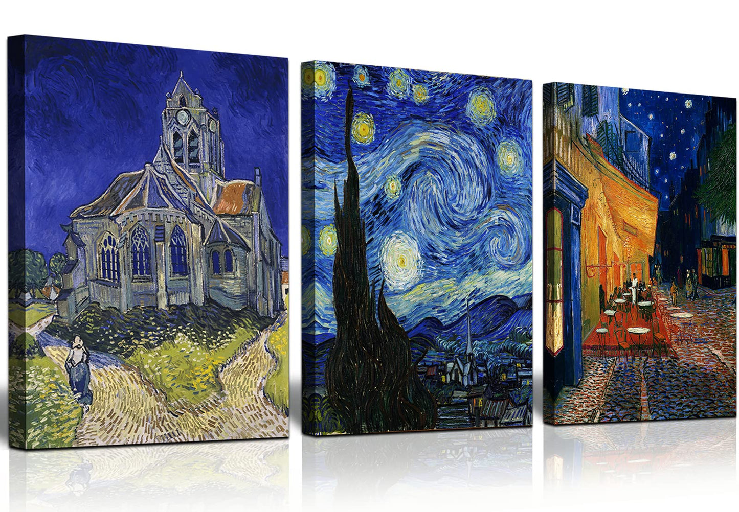 Vincent Van Gogh Canvas Wall Art Paintings, Famous Starry Night Picture Prints for Decor Classic Cafe Terrace At Night Artwork Reproduction Poster for Bedroom Living Room Office Decoration 12"x16"x3 Piece