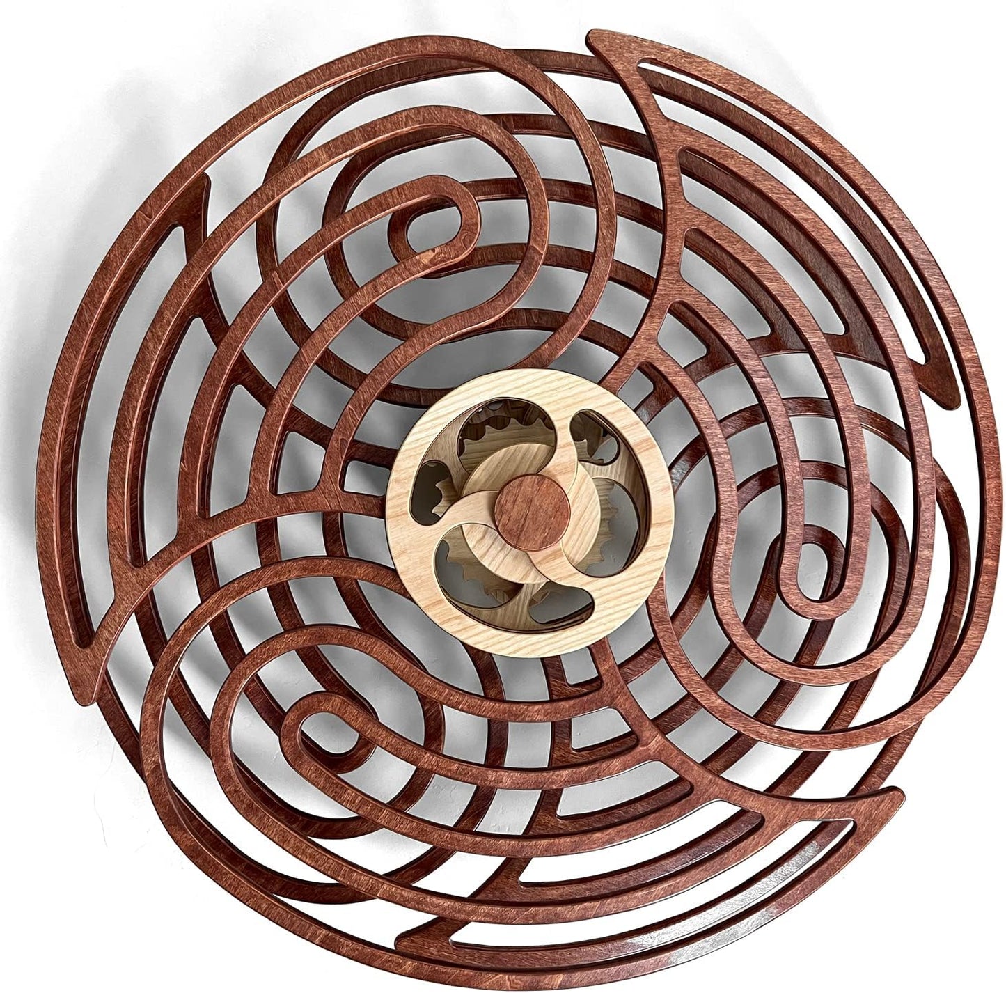 Mindsight Moving Kinetic Wall Art - Wind up to power peaceful 'Ripple' motion (no battery) - Calming Wall Décor for Living Room, Office, Bedroom, Kitchen - Hand Crafted Wood - Canyon Brown