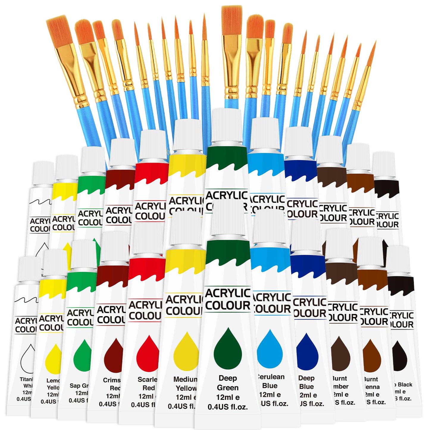 ESRICH Acrylic Paint Canvas Set,42 Piece Professional Premium Paint Kit with 1 Wood Easel,24Colors,10 Brushes,6 Canvases, Painting Supplies Kit for Kids,Students, Artists and Beginner