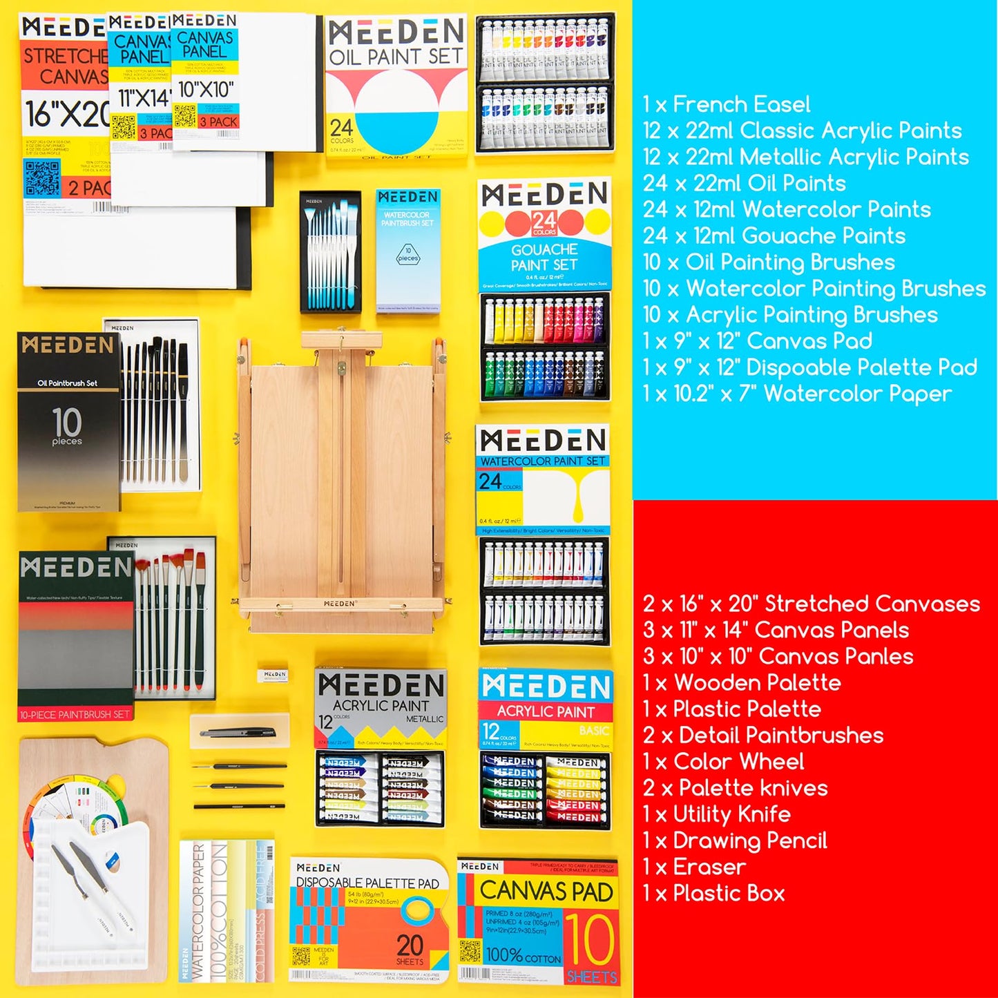 MEEDEN Painting Set with Easels and Paints: 151pcs Art Supplies with Acrylic Oil Watercolor Gouache Paints - Canvas Painting Kit for Artists from Beginning to Professional