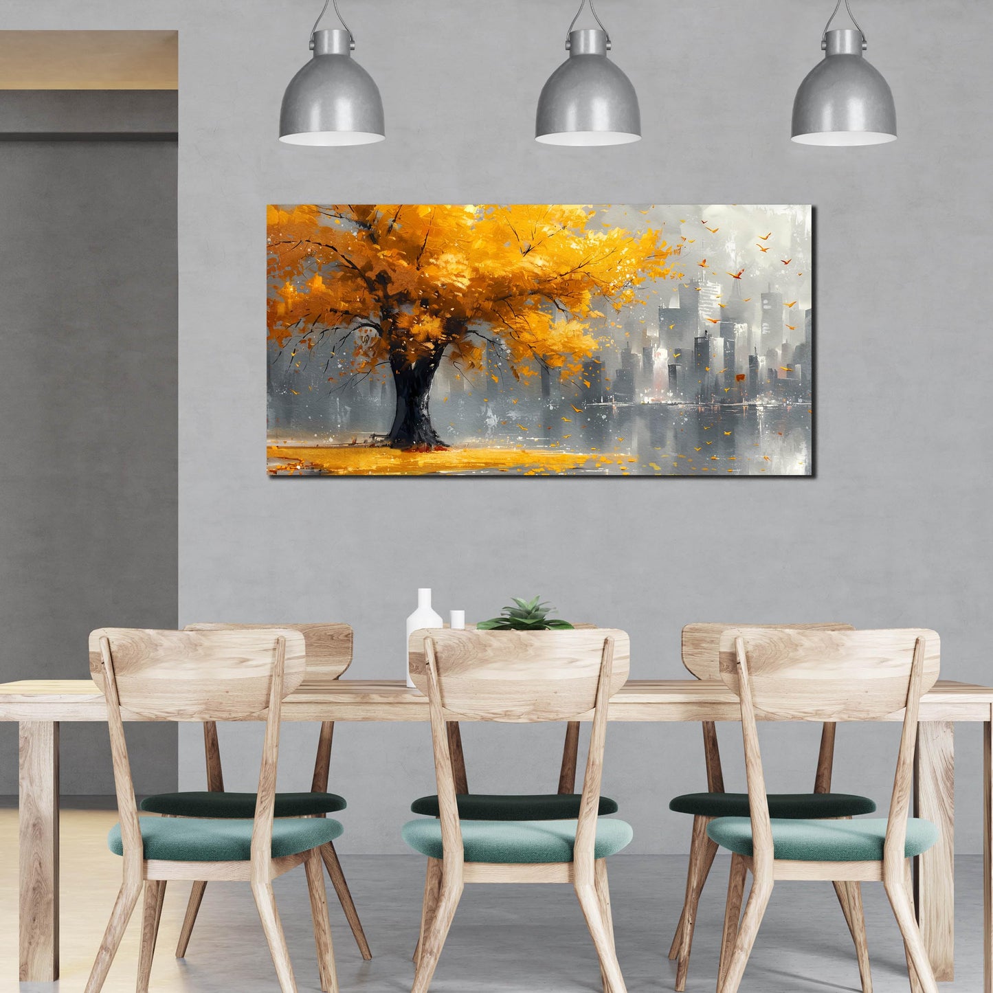 Large Canvas Wall Art for Living Room Gold and Yellow Tree Deer Forest Landscape Picture Framed Canvas Prints Modern Wall Art for Bedroom Office Size 20x40