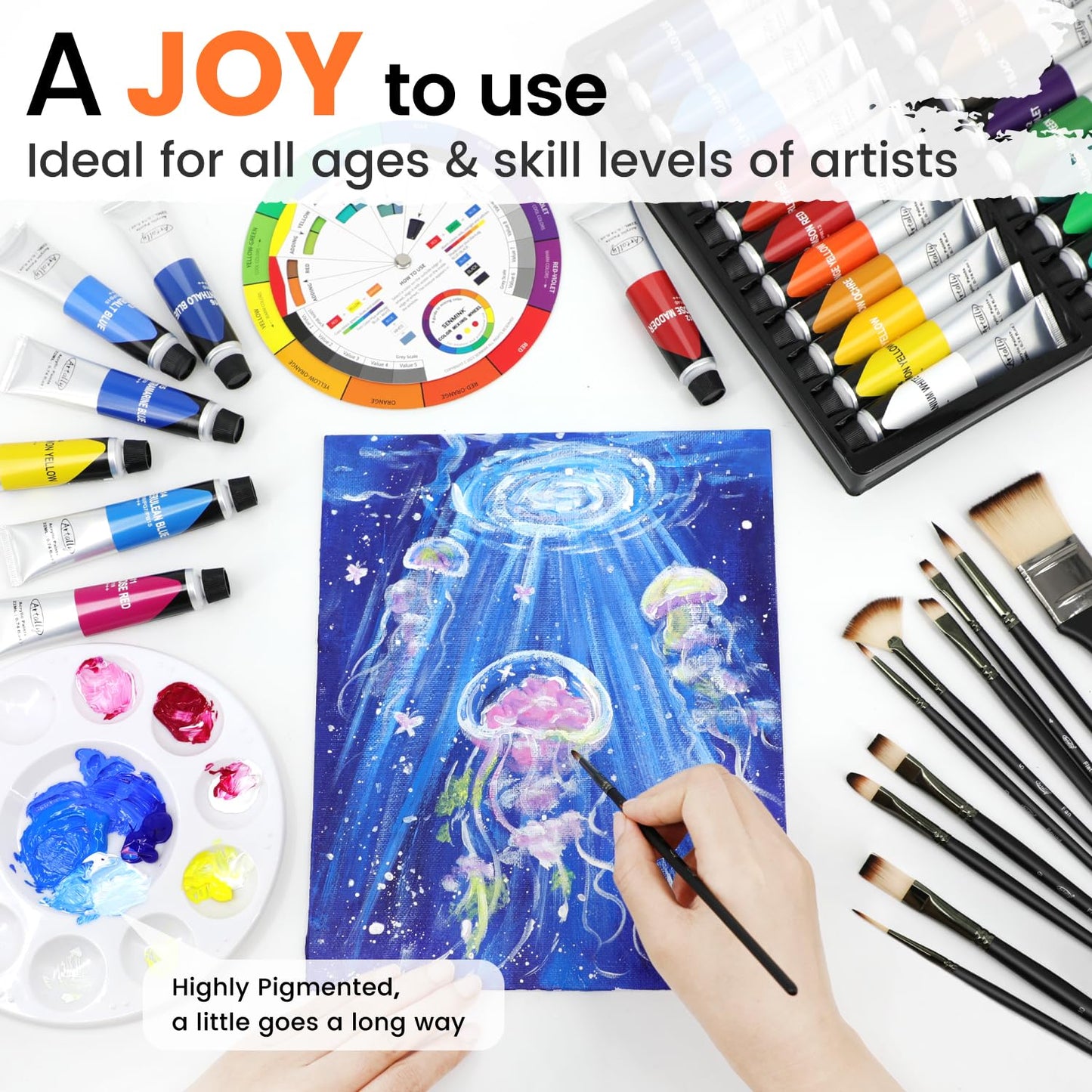 ARTALLY Acrylic Paint Set for Adults & Kids, 62 Pcs Canvas Painting Kits, 32 Colors Acrylic Paint (22ML),Table Easel,Brushes,Canvas, Art Painting Supplies Kit for Students,Artists,Beginners