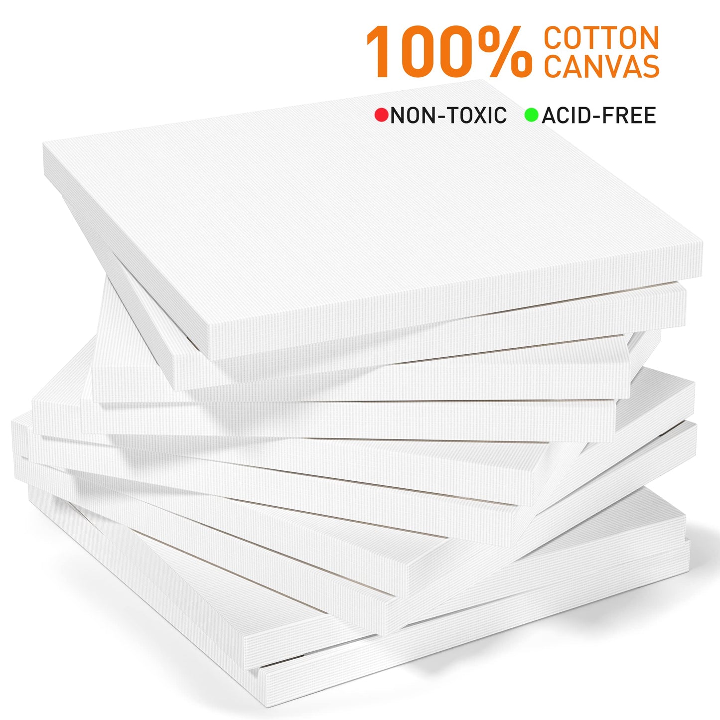 GOTIDEAL Stretched Canvas, Multi Pack 4x4, 5x7, 8x10,9x12, 11x14 Set of 10, Primed White - 100% Cotton Artist Canvas Boards for Painting, Acrylic Pouring, Oil Paint Dry & Wet Art Media