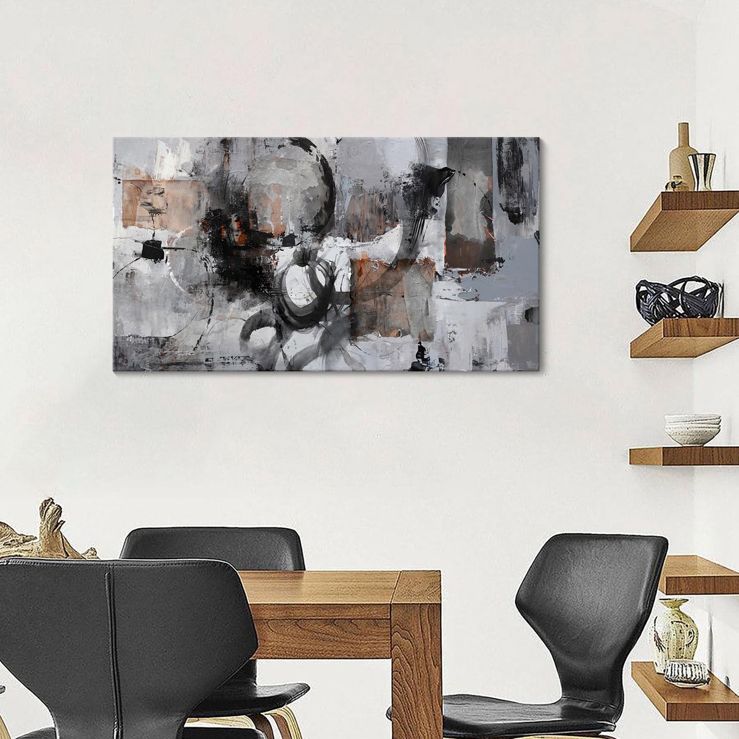 Large Abstract Wall Art - Gray and Black Modern Canvas Wall artwork, Framed Room Wall Decor for Living Room, Bedroom, and Office, Aesthetic Bedroom Wall Art Above Bed, Office Decorations for Work