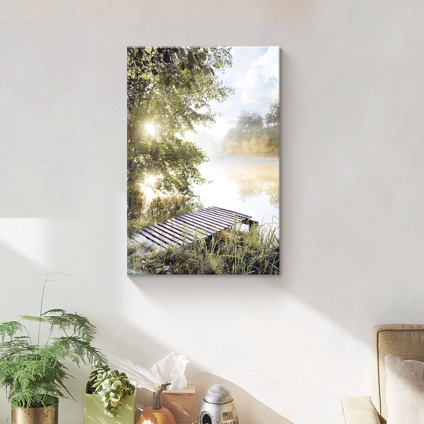 Lake Canvas Wall Art Picture: Sunset Landscape Painting Print Artwork Vertical Nature Scenery Decor for Living Room Bedroom