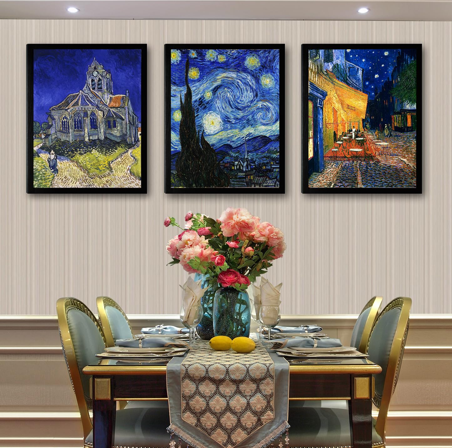 Vincent Van Gogh Canvas Wall Art Paintings, Famous Starry Night Picture Prints for Decor Classic Cafe Terrace At Night Artwork Reproduction Poster for Bedroom Living Room Office Decoration 12"x16"x3 Piece