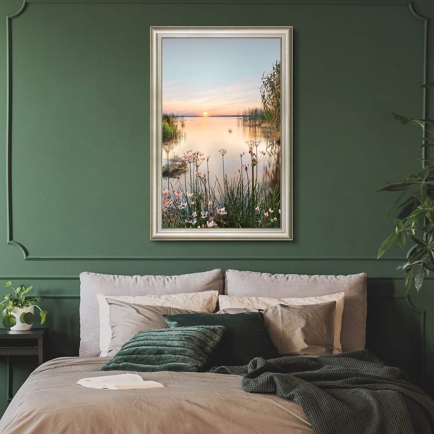 Lake Canvas Wall Art Picture: Sunset Landscape Painting Print Artwork Vertical Nature Scenery Decor for Living Room Bedroom