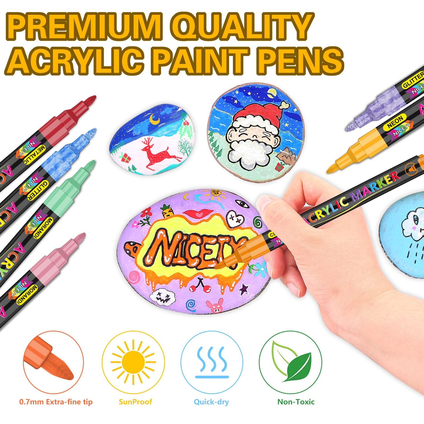 NICETY 136 Colors Acrylic Paint Pens Paint Markers, Extra Fine Tip Point Acrylic Paint Pens for Rock Painting, Canvas, Wood, Ceramic, Glass, Stone, Fabric, DIY Crafts & Art Supplies