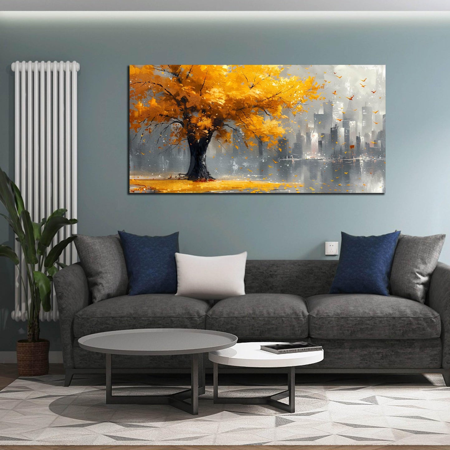 Large Canvas Wall Art for Living Room Gold and Yellow Tree Deer Forest Landscape Picture Framed Canvas Prints Modern Wall Art for Bedroom Office Size 20x40