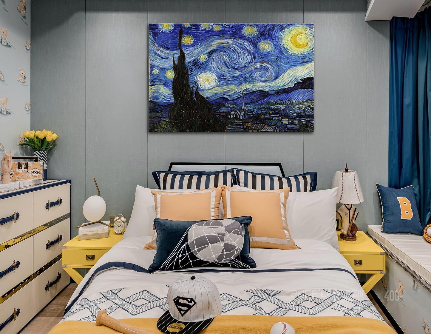 Vincent Van Gogh Canvas Wall Art Paintings, Famous Starry Night Picture Prints for Decor Classic Cafe Terrace At Night Artwork Reproduction Poster for Bedroom Living Room Office Decoration 12"x16"x3 Piece