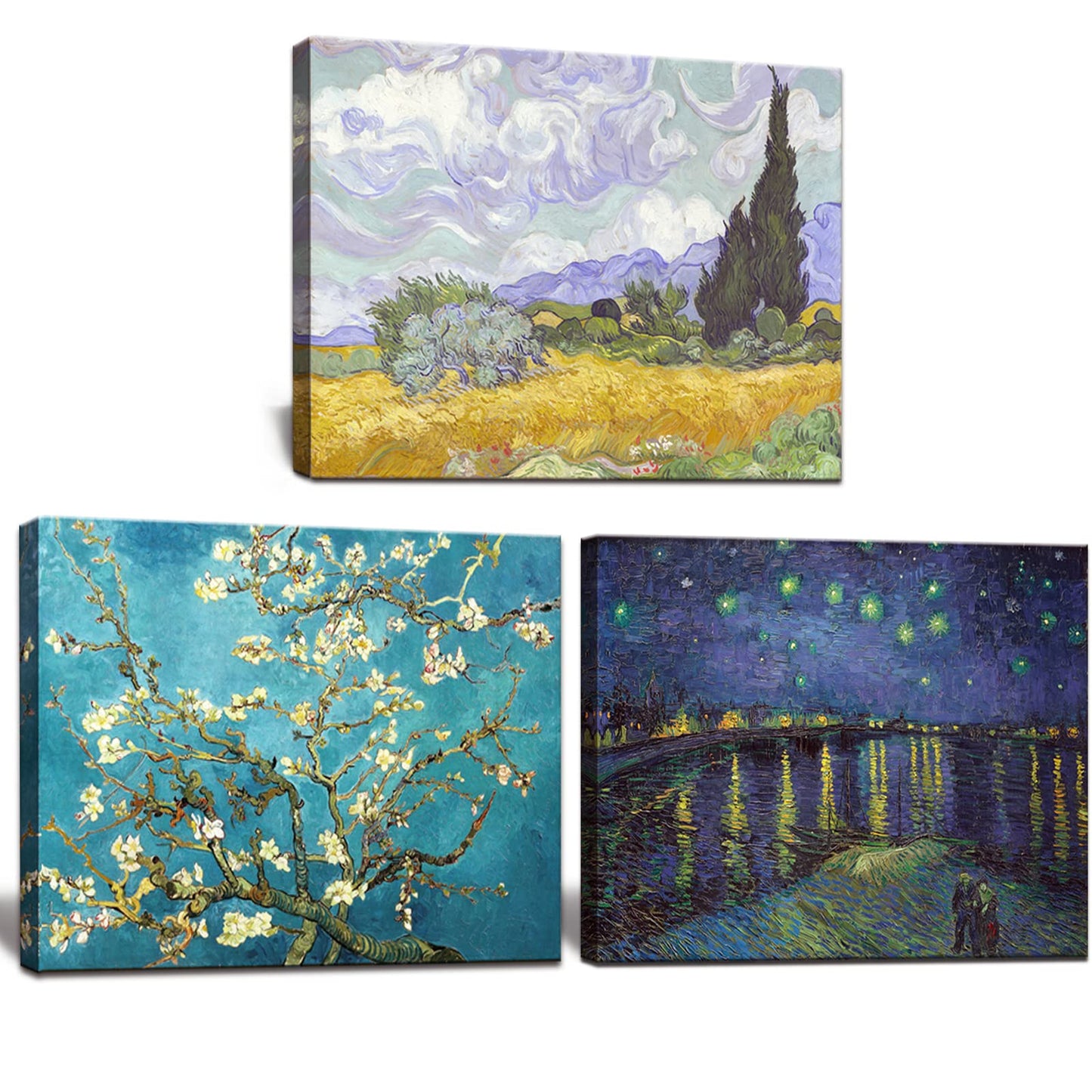 Vincent Van Gogh Canvas Wall Art Paintings, Famous Starry Night Picture Prints for Decor Classic Cafe Terrace At Night Artwork Reproduction Poster for Bedroom Living Room Office Decoration 12"x16"x3 Piece