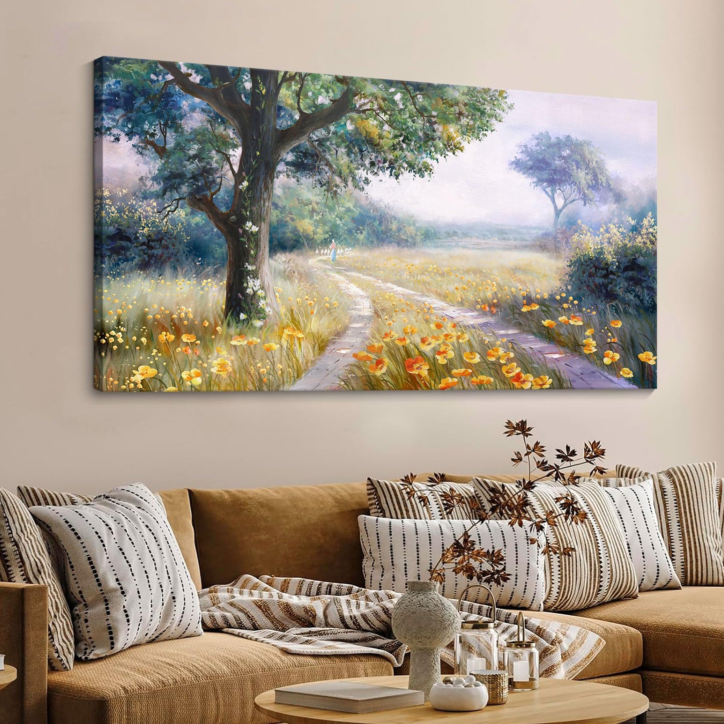 CHATYOUNG Canvas Wall Art Living Room, Blooming Red Roses Manor Landscape Wall Painting Monet Wall Art Green Picture Ready to Hang Bedroom Bathroom Kitchen Home Decor Gifts for Women 20x40 In