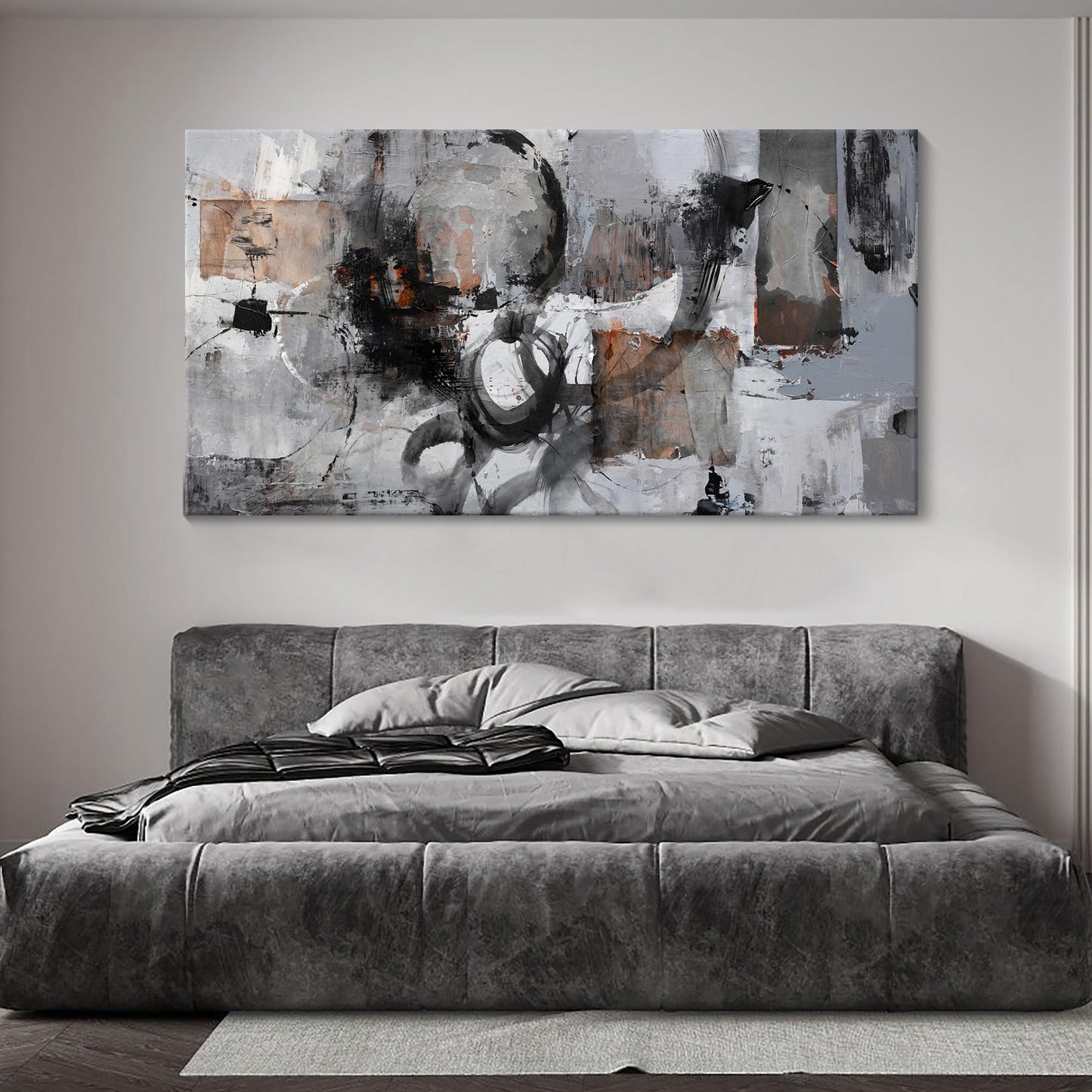 Large Abstract Wall Art - Gray and Black Modern Canvas Wall artwork, Framed Room Wall Decor for Living Room, Bedroom, and Office, Aesthetic Bedroom Wall Art Above Bed, Office Decorations for Work