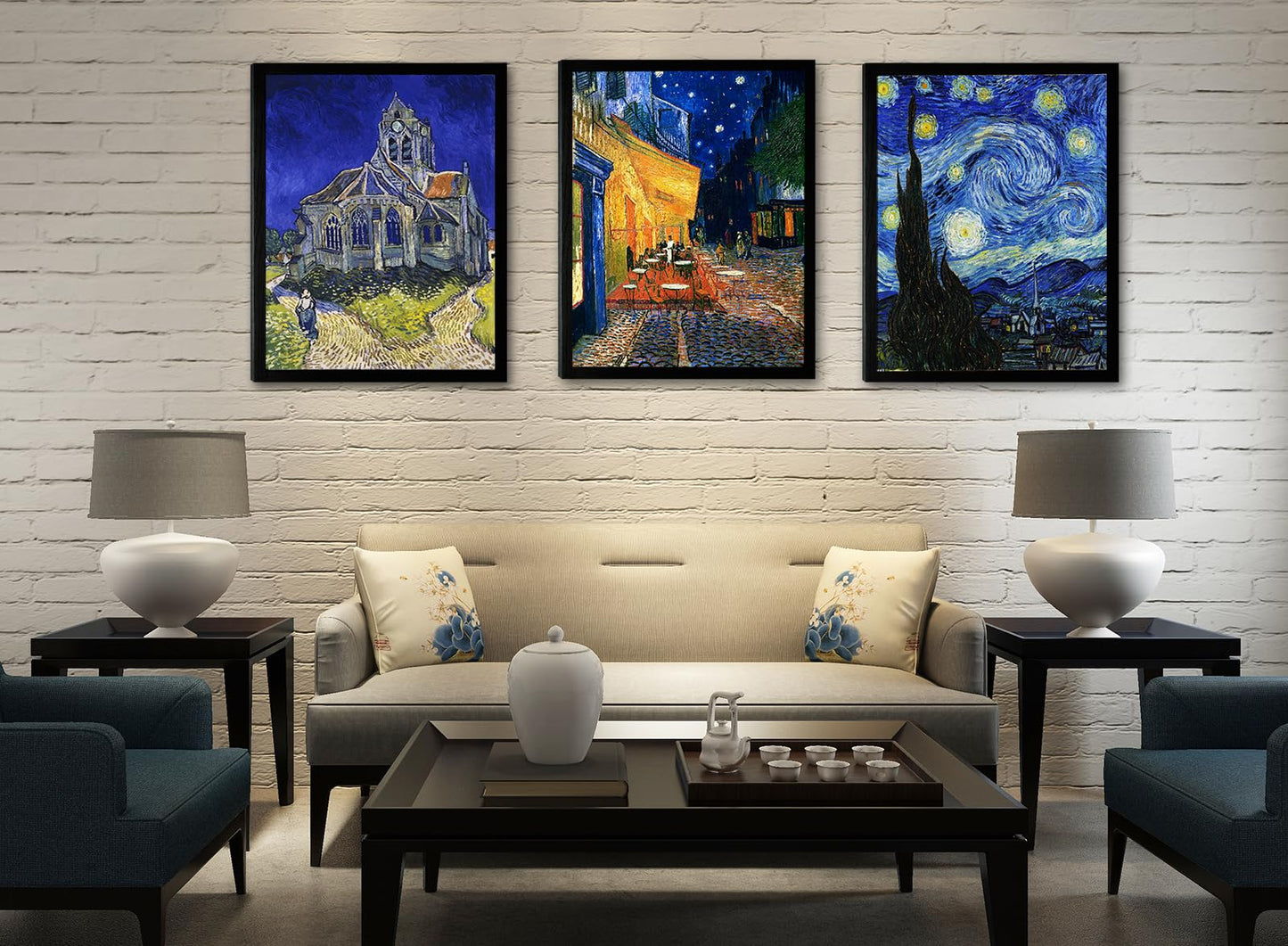 Vincent Van Gogh Canvas Wall Art Paintings, Famous Starry Night Picture Prints for Decor Classic Cafe Terrace At Night Artwork Reproduction Poster for Bedroom Living Room Office Decoration 12"x16"x3 Piece