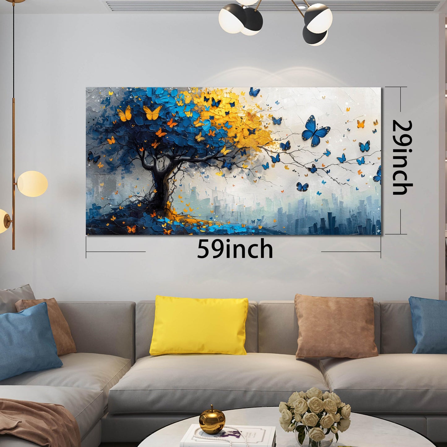 Large Canvas Wall Art for Living Room Gold and Yellow Tree Deer Forest Landscape Picture Framed Canvas Prints Modern Wall Art for Bedroom Office Size 20x40