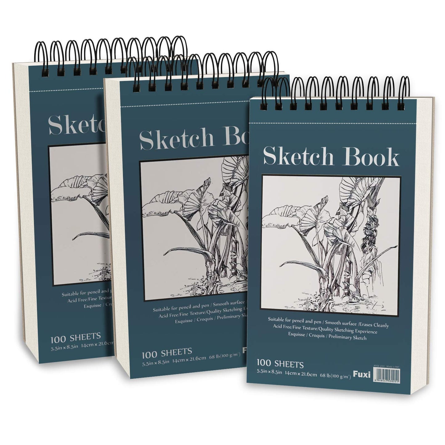 5.5" x 8.5" Sketchbook Set, Top Spiral Bound Sketch Pad, 2 Packs 100-Sheets Each (68lb/100gsm), Acid Free Art Sketch Book Artistic Drawing Painting Writing Paper for Beginners Artists