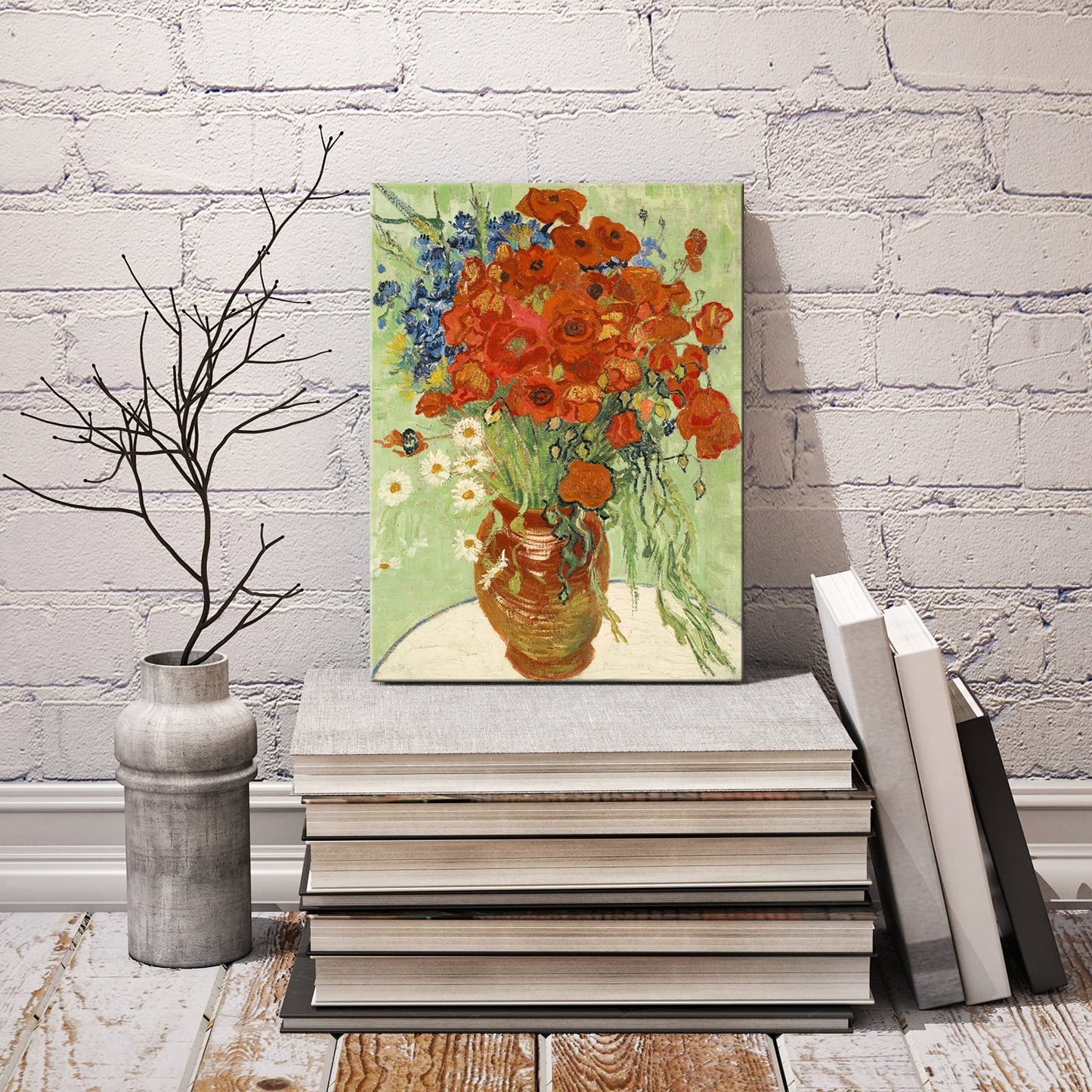 Wieco Art Framed Art Red Poppies and Daisies Canvas Prints Wall Art of Van Gogh Famous Floral Paintings Reproduction Abstract HD Classical Flowers Pictures Artwork