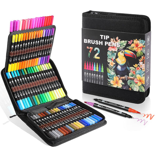 Double Brush Marker Pens, 72 Colors Art Markers Set with Fine Tip and Brush Tip for Kids Adult Coloring Book Hand Lettering Calligraphy Drawing Art Supplies Kit