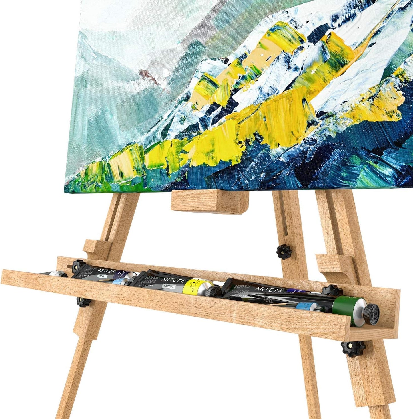 ARTEZA Easel Stand 37.4x39.4x78.3", Tripod Beechwood Display Stand with Steel Fittings for Painting & Displaying Artwork