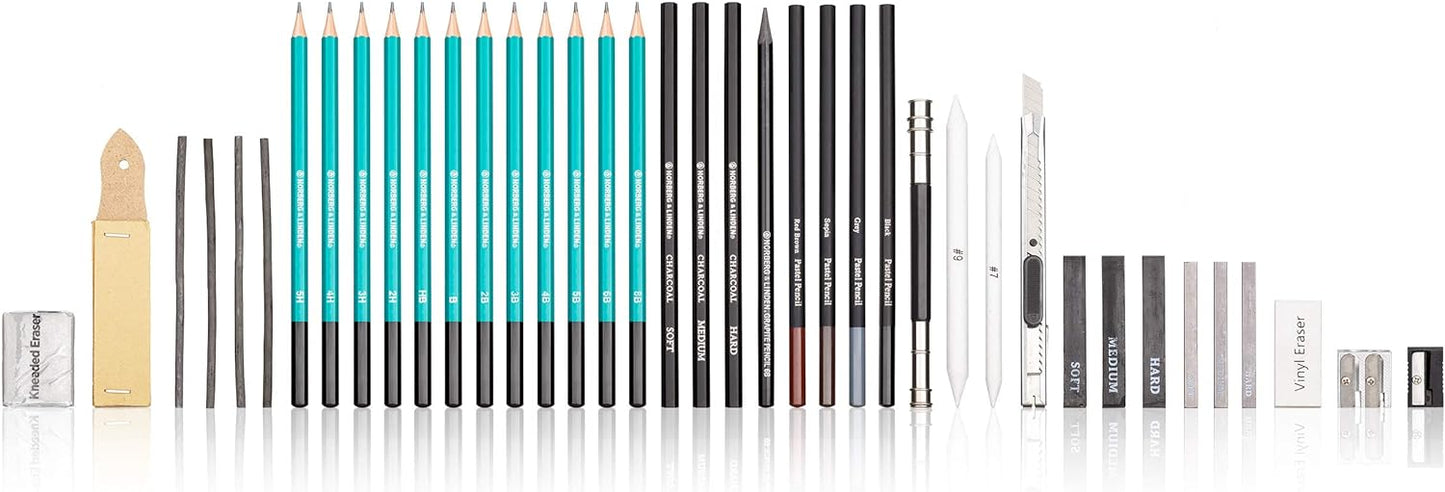 Norberg & Linden XXL Drawing Set - Sketching and Charcoal Pencils. 100 Page Drawing Pad, Kneaded Eraser, and Graphite. Art Set for Kids, Teens and Adults