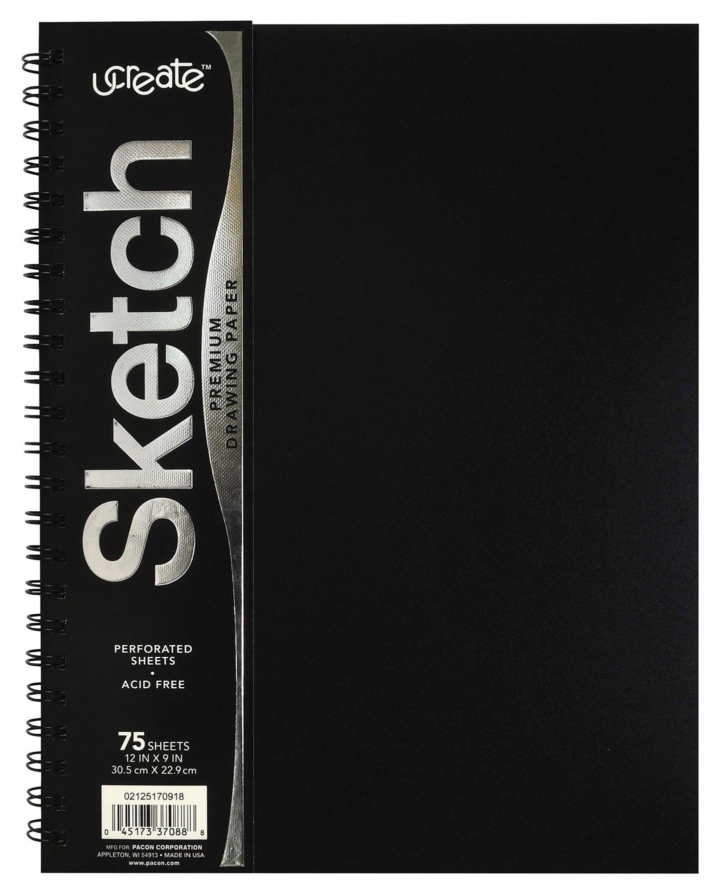 UCreate Poly Cover Sketch Book, Heavyweight, 6" x 9", Black, 75 Sheets