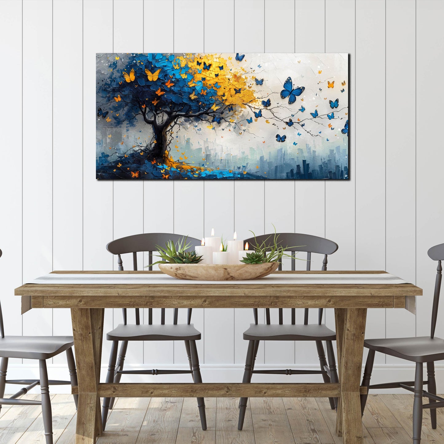 Large Canvas Wall Art for Living Room Gold and Yellow Tree Deer Forest Landscape Picture Framed Canvas Prints Modern Wall Art for Bedroom Office Size 20x40