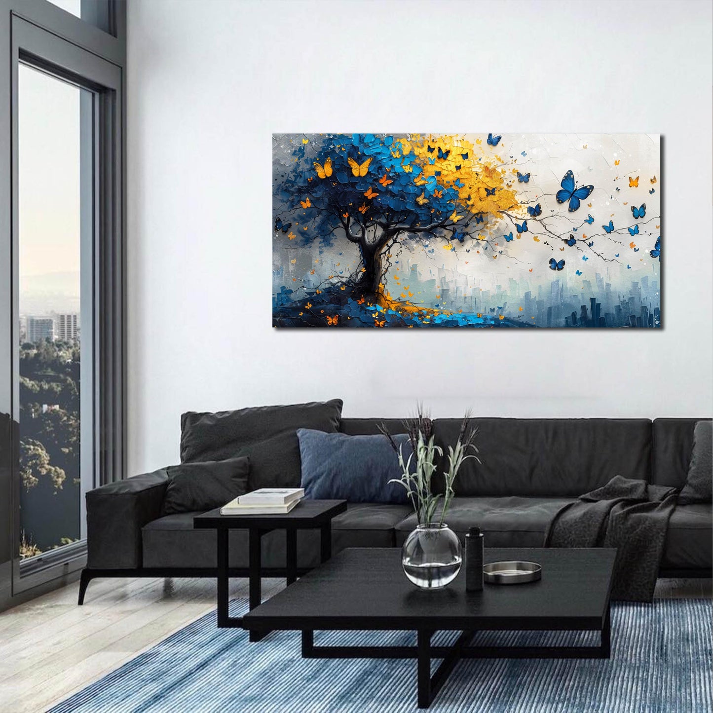 Large Canvas Wall Art for Living Room Gold and Yellow Tree Deer Forest Landscape Picture Framed Canvas Prints Modern Wall Art for Bedroom Office Size 20x40