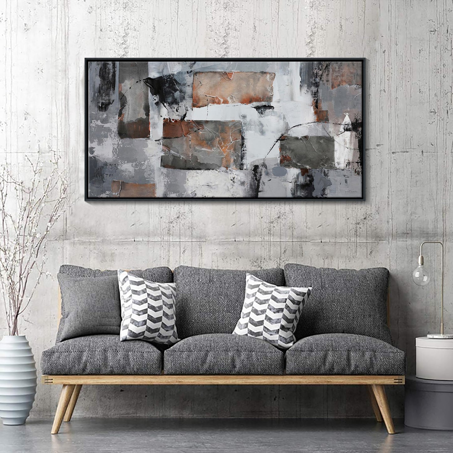 Large Abstract Wall Art - Gray and Black Modern Canvas Wall artwork, Framed Room Wall Decor for Living Room, Bedroom, and Office, Aesthetic Bedroom Wall Art Above Bed, Office Decorations for Work