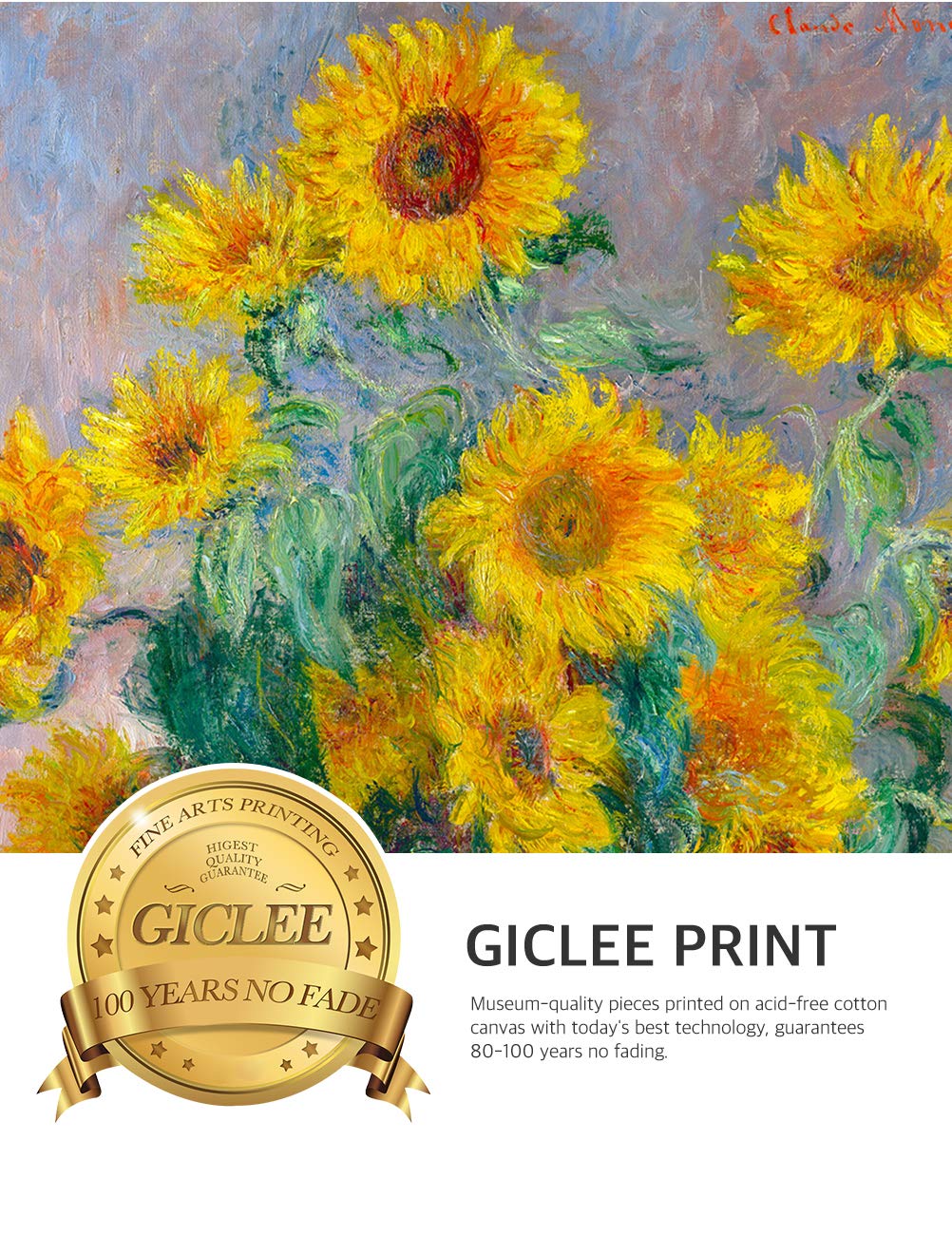 DECORARTS - Bouquet of Sunflowers Claude Monet Art Reproduction. Giclee Print& Museum Quality Framed Art for Wall Decor. Framed size: 26x22