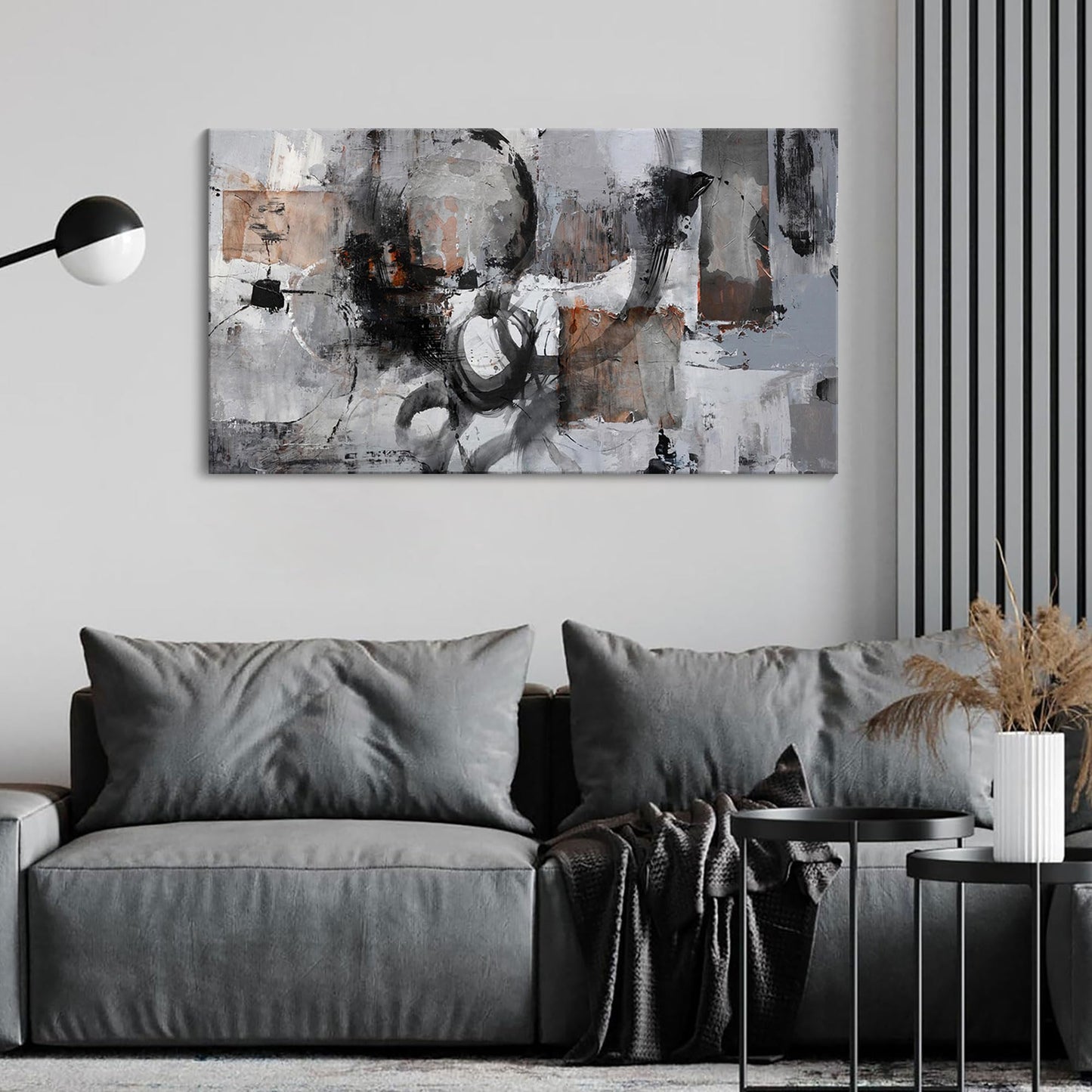 Large Abstract Wall Art - Gray and Black Modern Canvas Wall artwork, Framed Room Wall Decor for Living Room, Bedroom, and Office, Aesthetic Bedroom Wall Art Above Bed, Office Decorations for Work