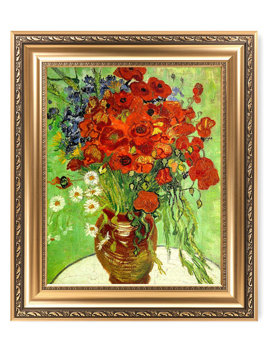 DECORARTS - Red Poppies and Daisies, Vincent Van Gogh Art Reproduction. Giclee Prints Match with Golden Framed for Wall Decor. Picture Size: 16x20 in, Framed Size: 22x26 in