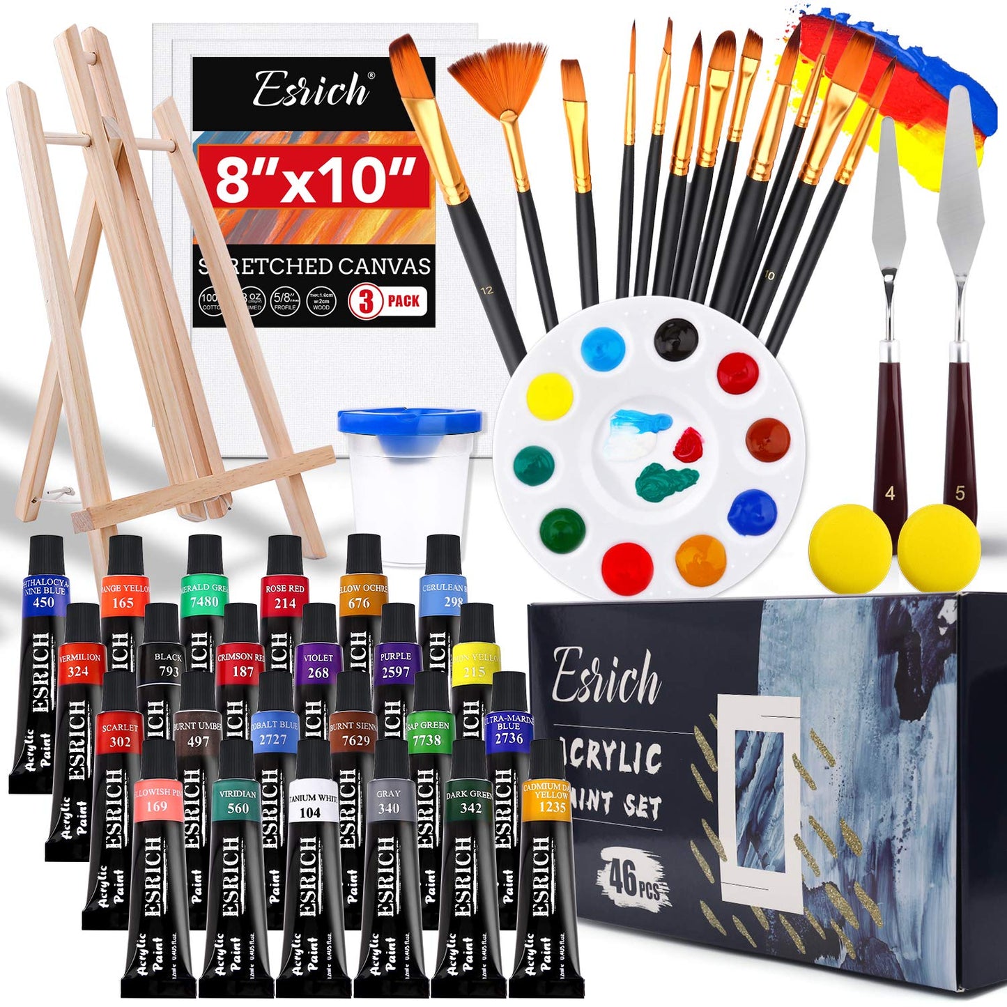 Acrylic Paint Set,74 PCS Professional Paint Supplies with Paint Brushes, Acrylic Paint,Table Easel, Canvases, Painting Pads, Palette, Paint Knives, Brush Cup and Art Sponge for Hobbyists and Beginners