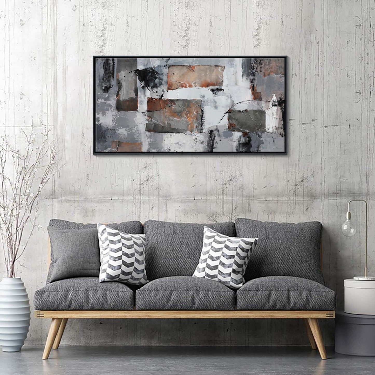 Large Abstract Wall Art - Gray and Black Modern Canvas Wall artwork, Framed Room Wall Decor for Living Room, Bedroom, and Office, Aesthetic Bedroom Wall Art Above Bed, Office Decorations for Work