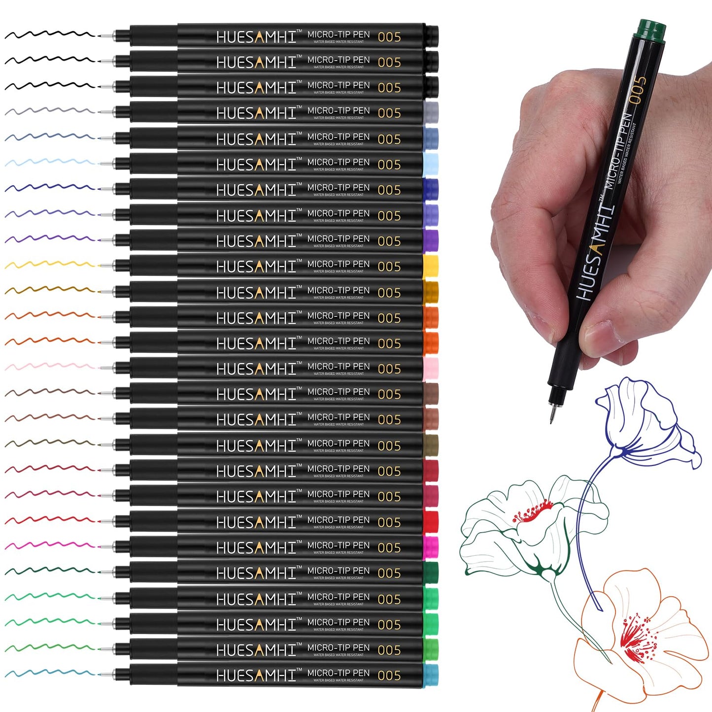 005 Micro Pen 23 Colors and 3 Black 0.20mm Fine Tip Waterproof Ink FineLiner Pens for Art Illustration Sketching, Anime Bullet Journal and Technical Drawing