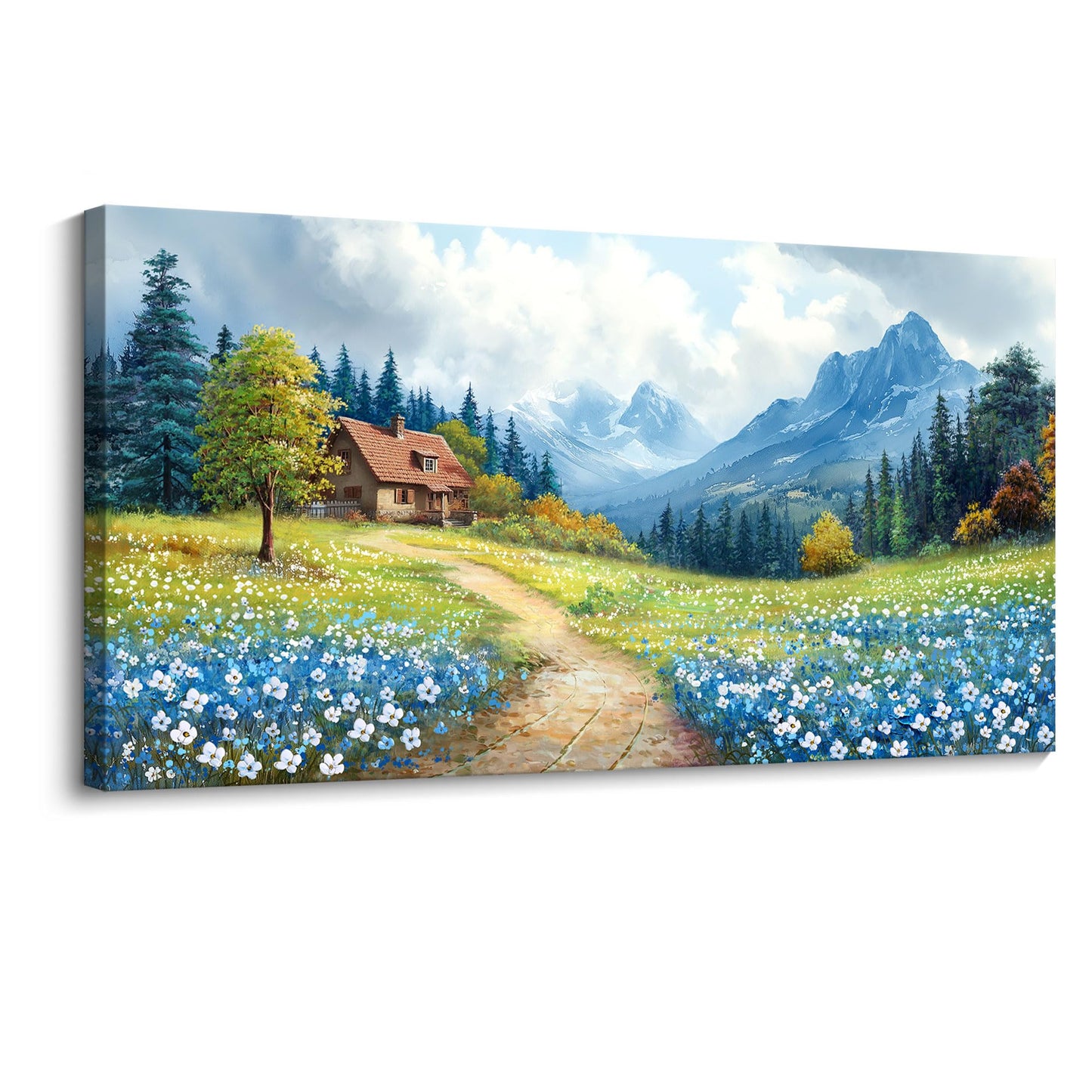 CHATYOUNG Canvas Wall Art Living Room, Blooming Red Roses Manor Landscape Wall Painting Monet Wall Art Green Picture Ready to Hang Bedroom Bathroom Kitchen Home Decor Gifts for Women 20x40 In