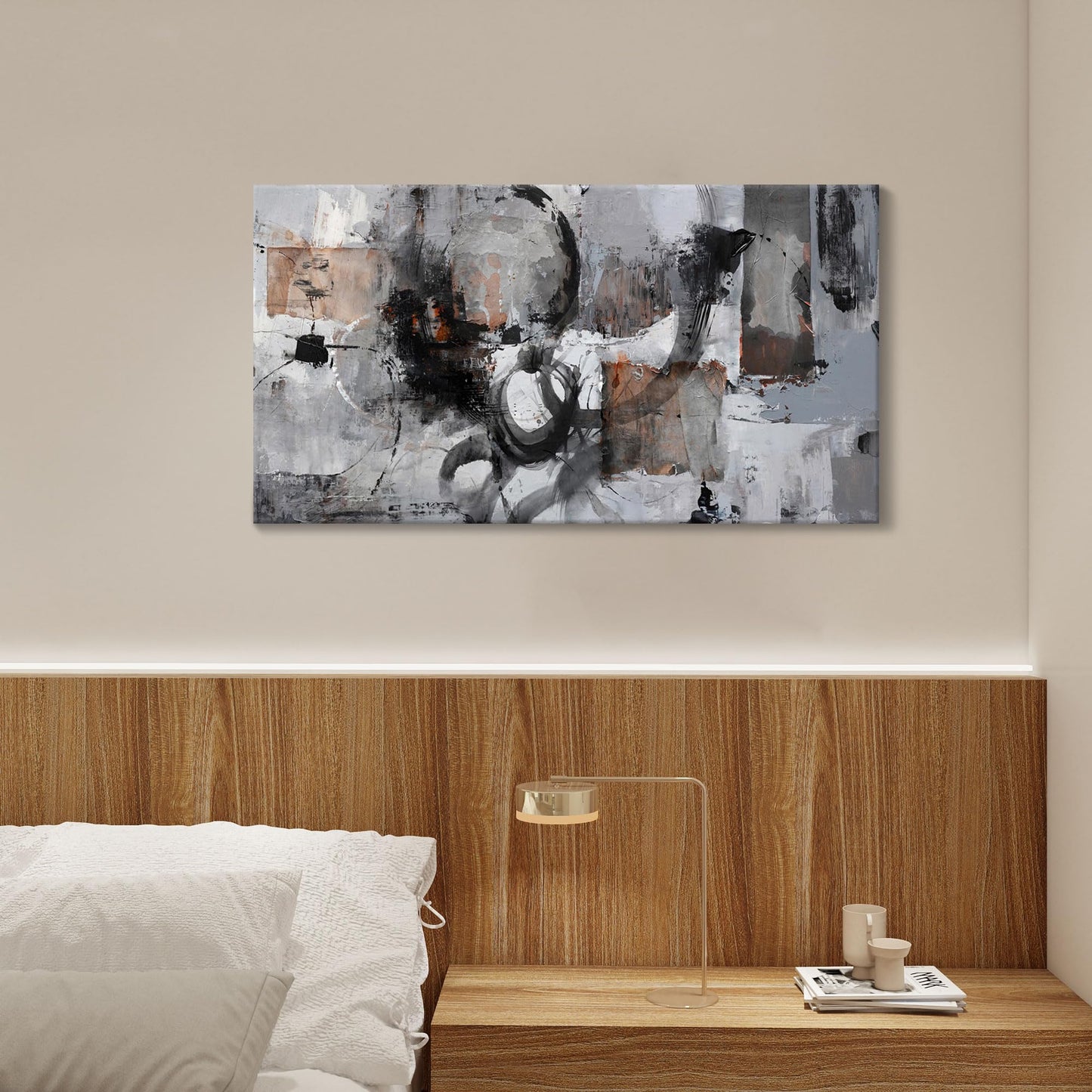 Large Abstract Wall Art - Gray and Black Modern Canvas Wall artwork, Framed Room Wall Decor for Living Room, Bedroom, and Office, Aesthetic Bedroom Wall Art Above Bed, Office Decorations for Work