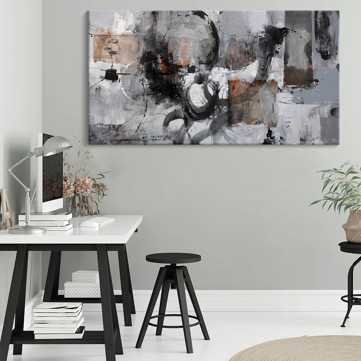 Large Abstract Wall Art - Gray and Black Modern Canvas Wall artwork, Framed Room Wall Decor for Living Room, Bedroom, and Office, Aesthetic Bedroom Wall Art Above Bed, Office Decorations for Work