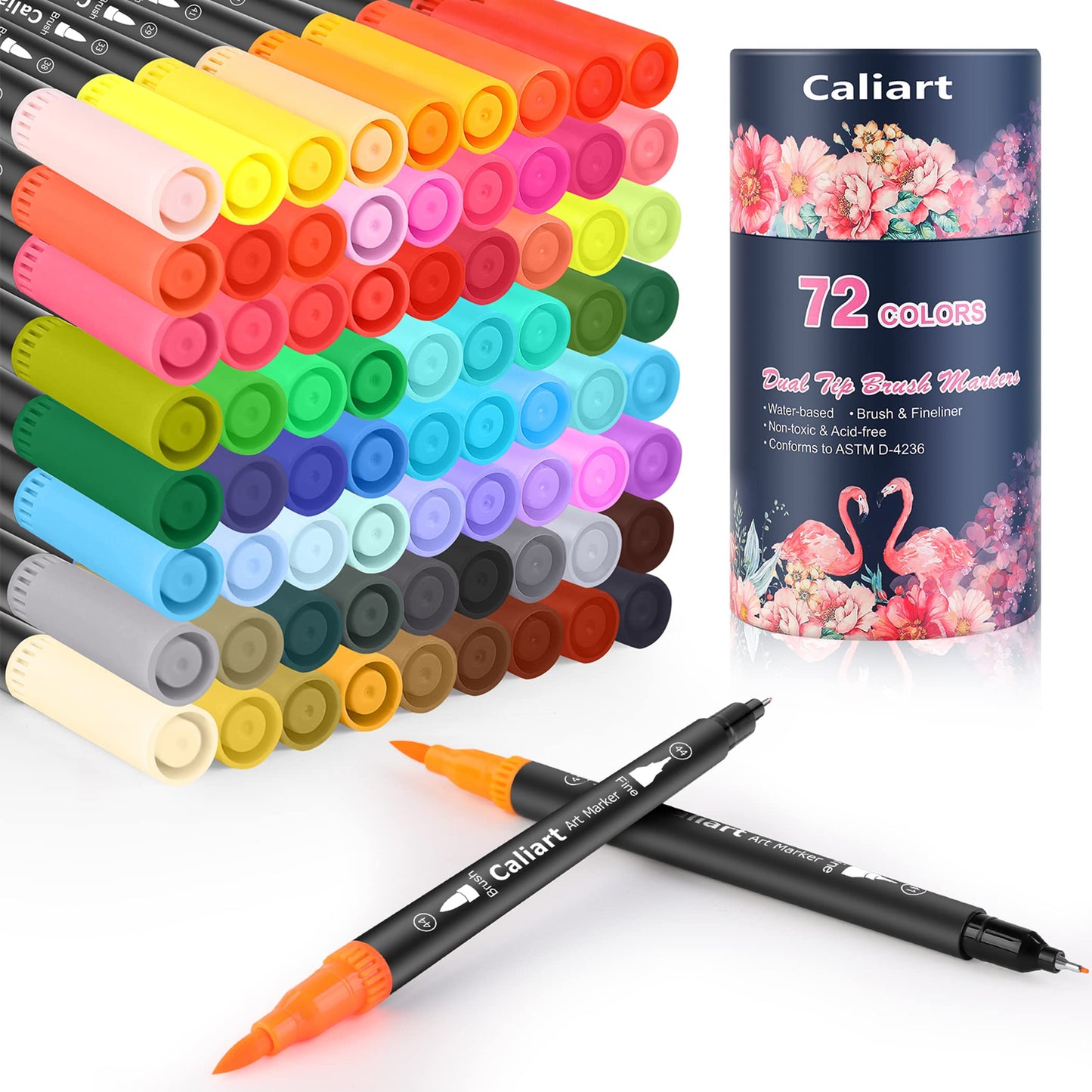 Caliart 34 Double Tip Brush Pens Art Markers, Aesthetic Cute Preppy Stuff School Supplies, Artist Fine & Brush Pen Coloring Markers for Kids Adult Book Cards Drawing Craft Kit Teacher Office Supplies