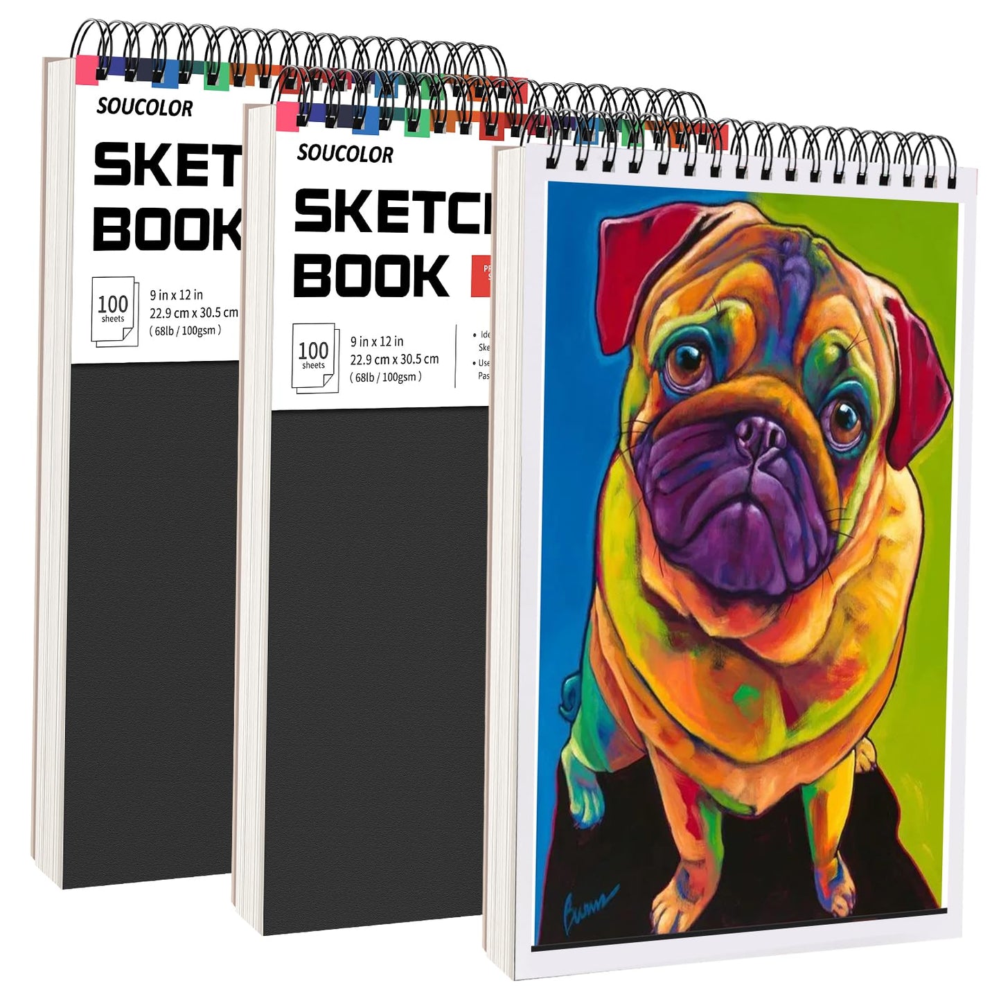 Soucolor 9" x 12" Sketch Book, 1-Pack 100 Sheets Spiral Bound Art Sketchbook, (68lb/100gsm) Acid Free Artist Drawing Book Paper Painting Sketching Pad for Kids Students Adults Beginners