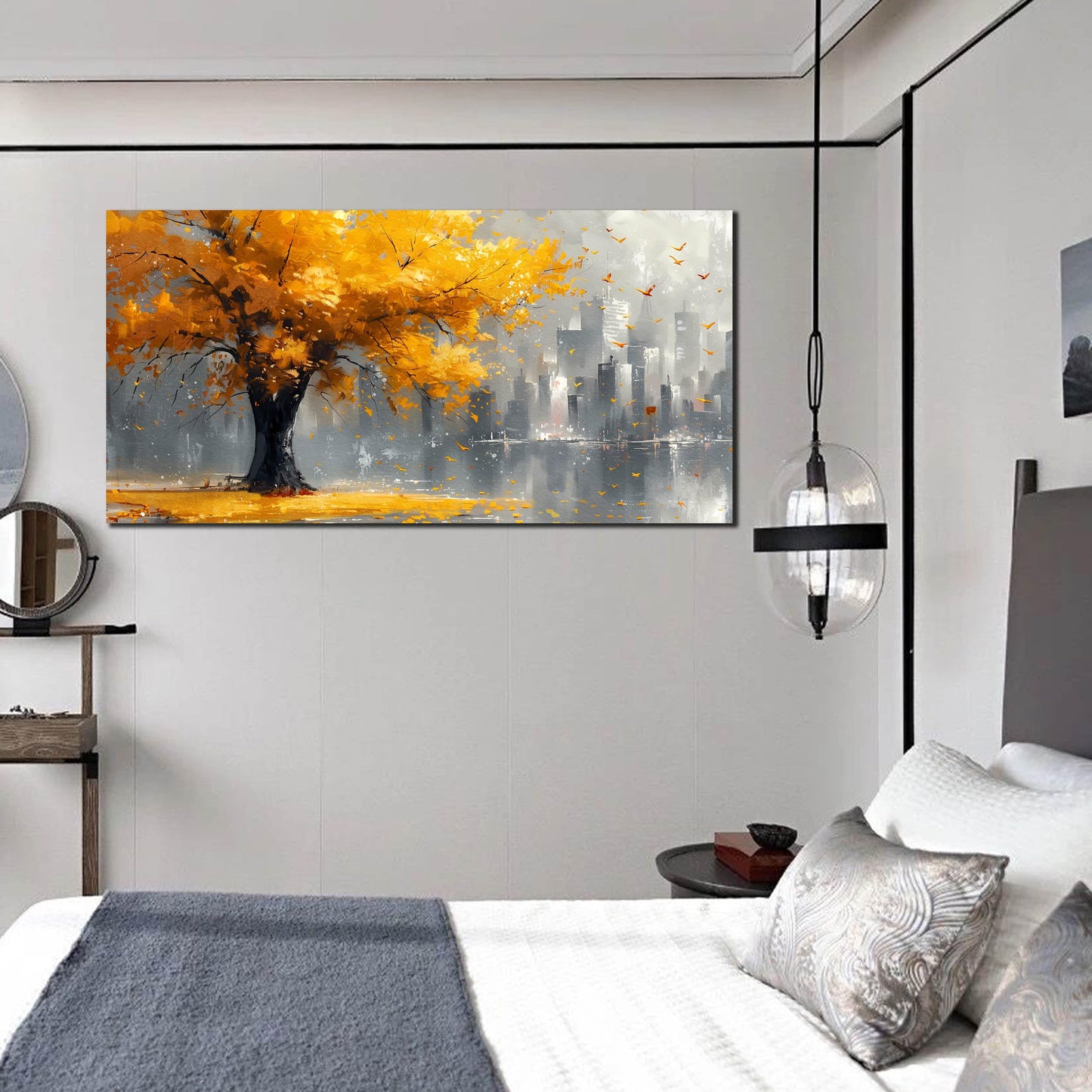 Large Canvas Wall Art for Living Room Gold and Yellow Tree Deer Forest Landscape Picture Framed Canvas Prints Modern Wall Art for Bedroom Office Size 20x40